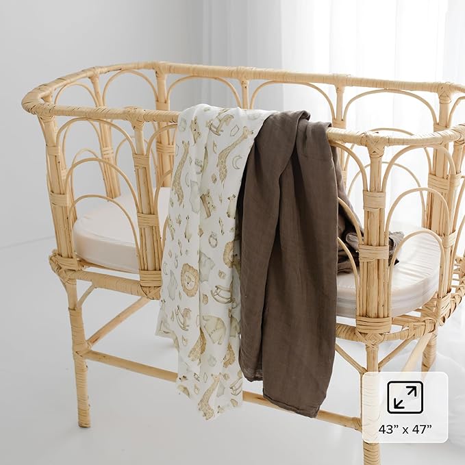 Muslin Swaddle Blankets - Large Soft Bamboo Viscose & Cotton Baby Swaddle Blanket, Breathable Receiving Blanket for Newborn Essentials, 2-Pack (Safari Dream)