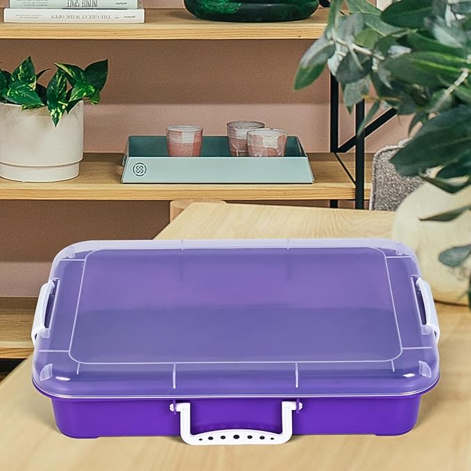 Madzee Plastic Activity Tray with lid for Slime, Beads, Sand and Sensory Toys – 15 Inches (Purple)
