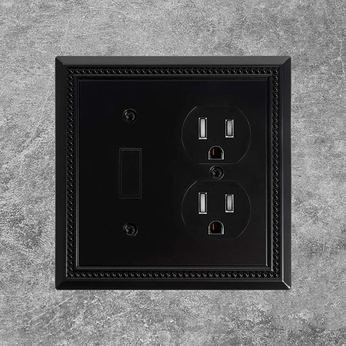 Henne Bery Sunken Pearls Heavy Duty Decorative Wall Plate Switch Plate Outlet Cover (Toggle/Duplex, Matte Black)