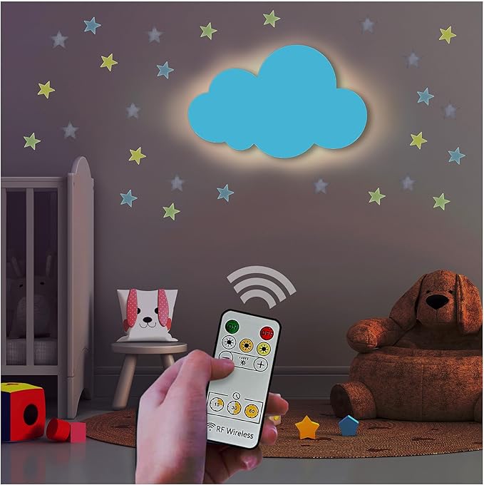 Cloud Lights - Nursery Decor Cloud Lamp, Rechargeable Baby Lamps with Remote, Hanging Lamp for Nursery, Kids Night Light with Timer & Touch Control (Blue)