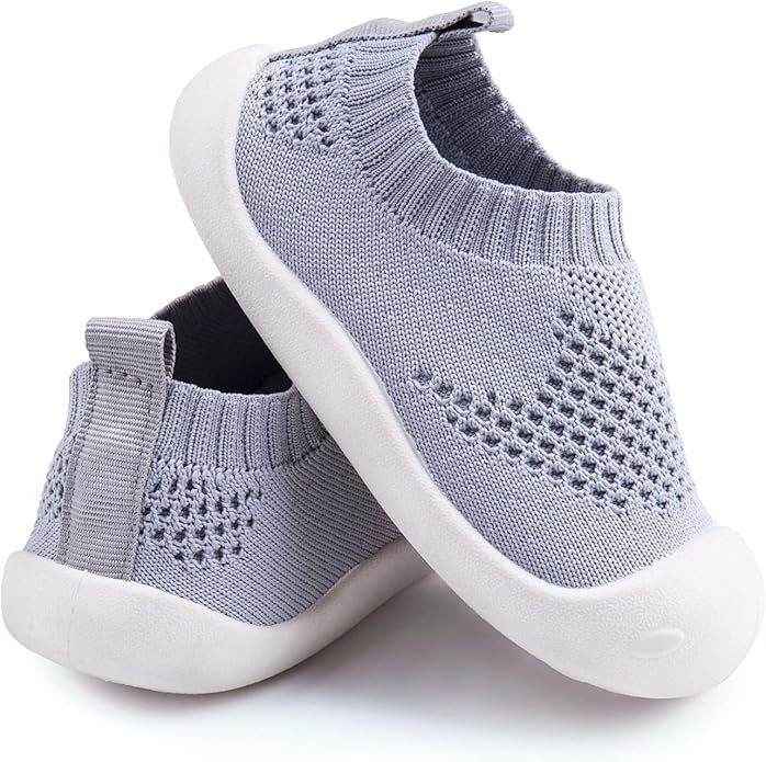 Baby First-Walking Shoes 1-4 Years Kid Shoes Trainers Toddler Infant Boys Girls Soft Sole Non Slip Cotton Canvas Mesh Breathable Lightweight TPR Material Slip-on Sneakers Outdoor