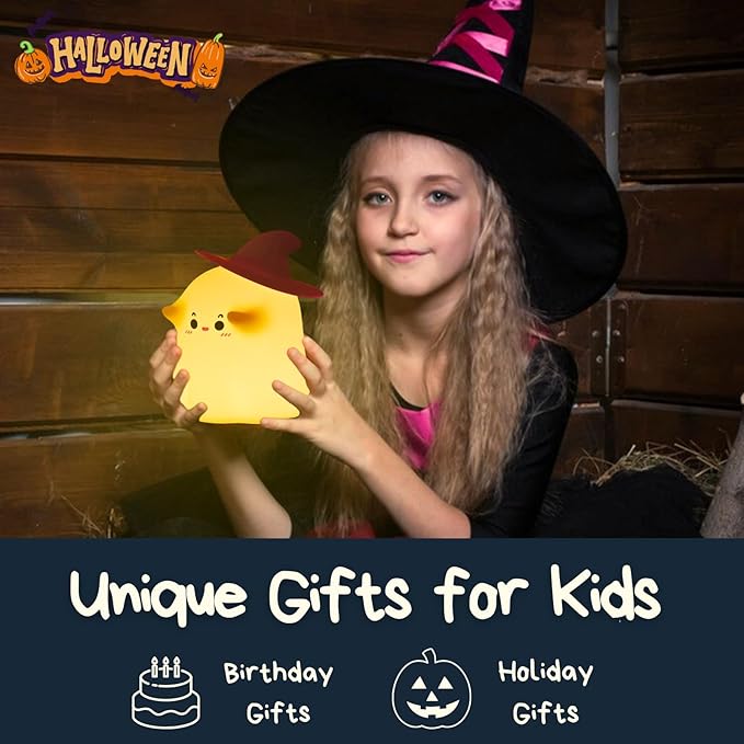 Ghost Night Light: Halloween Decorations Night Light Silicone Rechargeable Night Lamp with 3 Level Dimmable Bedside Lamp Nursery Nightlight Dorm Decor, Funny Holidays Gift Cool Gadgets for Kids