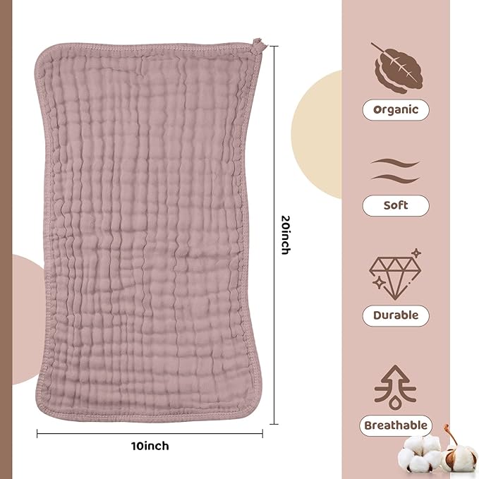 8 Packs Muslin Burp Cloths 6 Layers Unisex Baby Items Absorbent Burp Rags Colorful Muslin Washcloths for Baby Plain Soft Cotton Cloth for Babies Girls Boys, 10 x 20 Inch