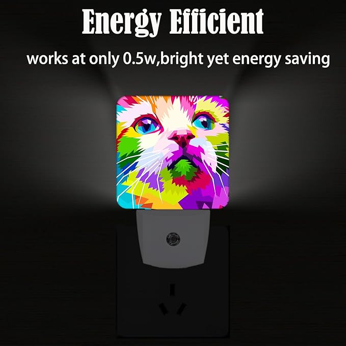 Colorful Cat Night Light,Plug Into Wall Decor for Stairway,Hallway,Kitchen,Dusk to Dawn Sensor Nightlights for Boys/Girls/Women/Men Room Gifts