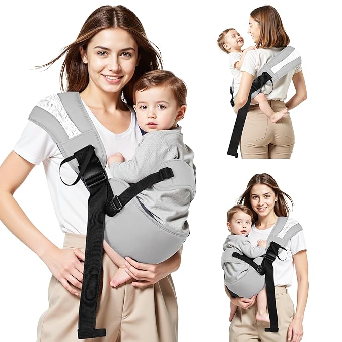 Toddler Carrier Sling for Newborn to Toddler, Ring Sling Baby Carrier 15–55 lbs with Breathable & Anti-Slip Seat Cushion for Comfort, Lightweight Travel-Friendly (Light Gray)