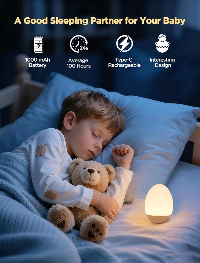 Egg Light for Nursery, 256 RGB Baby Night Light, Rechargeable Night Light for Kids, Portable Small Cordless Bedside Lamp for Girl/Boy/Toddler/Bedroom