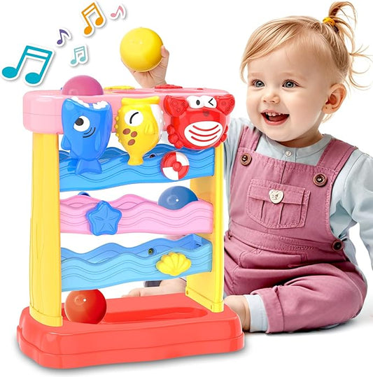Pound A Ball Toys for 1 2 3 Years Old Girls, Toddler Musical Montessori Toy for 6-12-18-24 Months, Interactive Toys with Light & Sound,Christmas Birthday Gifts for Baby Age 1-2 Years Old