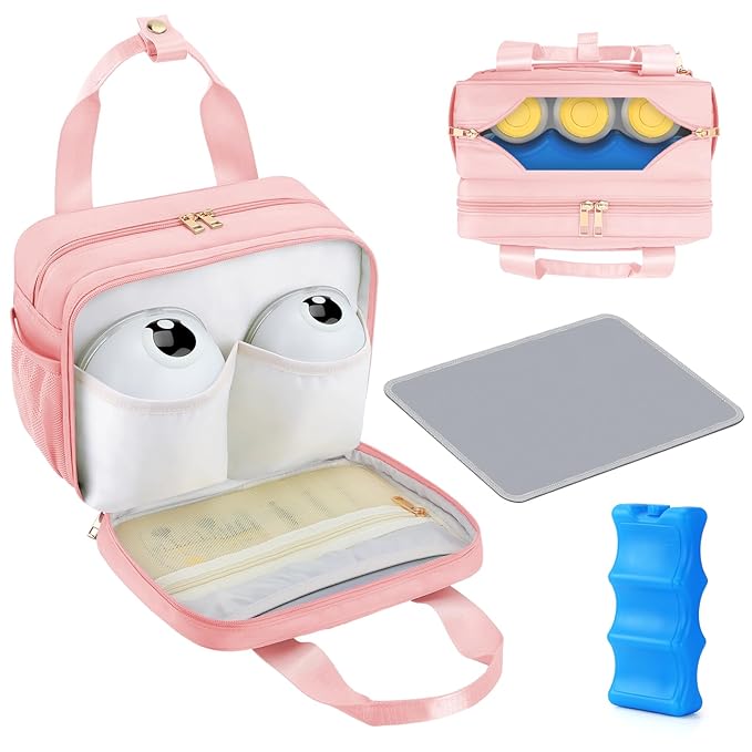 PIIOSER Breastmilk Cooler Bag with Ice Pack, Compatible with Wearable Breast Pumps & Accessories - Portable Pumps Carrying Case for Nursing & Working Moms, Pink