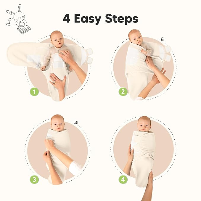 3-Pack Organic Swaddles for Newborns, Baby Sleep Sacks 0-3 Months - Baby Swaddle Wrap, Newborn Wearable Blanket, Infant Sleep Sack for Girls, Boys, Soft & Snug, Large Hook & Loop Closure (Roseate)