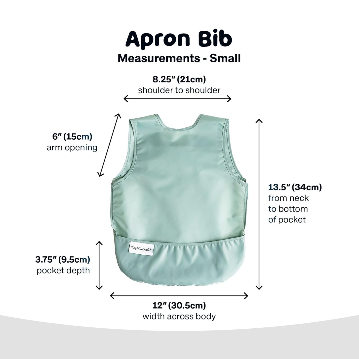 Tiny Twinkle Mess Proof Baby Bib - Waterproof & Lightweight Baby-Led Weaning Apron | 100% Recycled Polyester, Easy Clean & Machine Washable (Sage Green, Small 6-24 Months)