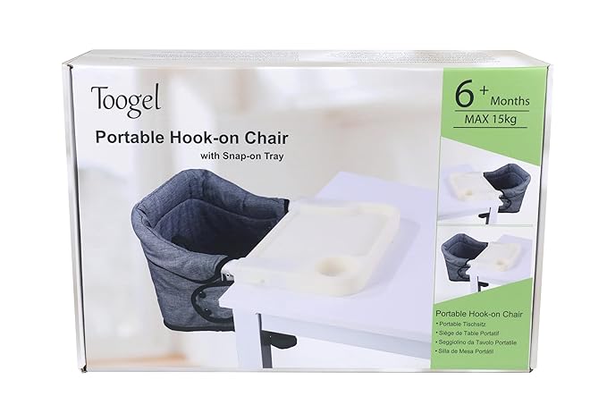 Hook on High Chair with Tray: High Chair for Babies and Toddlers 6-36 Months, Portable and Foldable High Chair for Home and Travel, Baby Feeding Chair, Setup in Seconds - Includes Carry Bag (Grey)