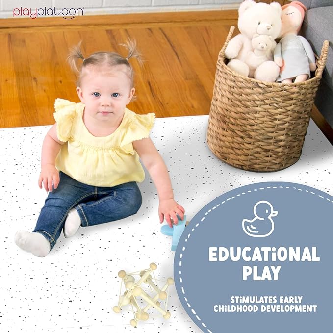 Play Platoon Non-Toxic Large Kids Play Mats for Floors, 9 Tile 72 x 72 inch - Extra-Thick Interlocking Comfortable Cushioned 24 x 24 in. Puzzle Mat with Border, Neutral Playmat Rug for Toddlers