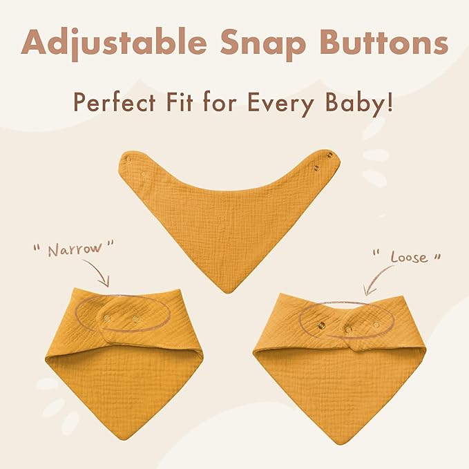 Baby Bibs 8-Pack - Adjustable Cotton Drool Bibs, Waterproof & Absorbent for Newborn to Toddler, Unisex Boys & Girls