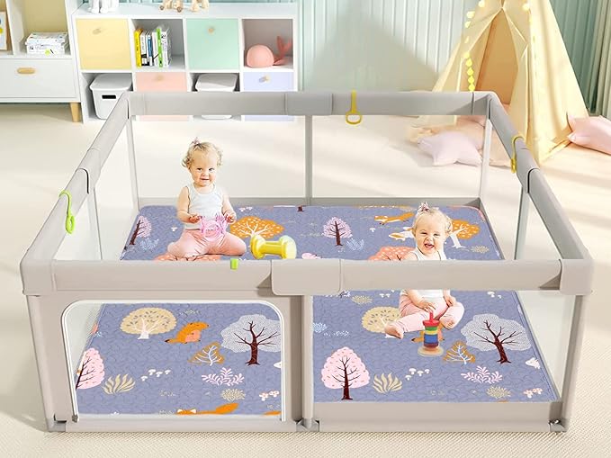 Washable Baby Play Mat Portable Playmat for Babies 63x43”, Foldable Toddler Playpen Non-Slip Baby Tummy Time Mat, Soft Floor Play Mats for Infants Extra Large Crawling