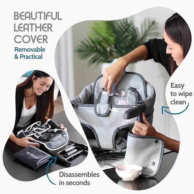 Elegant Faux Leather Hook-On High Chair for Baby - Portable Baby Seat for Eating, Travel and Table Attachment