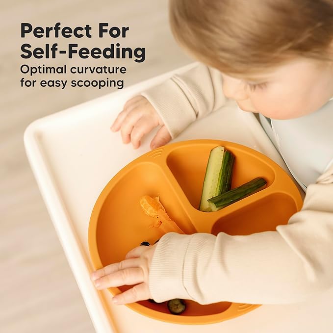 KeaBabies Suction Plates for Baby, Toddler - 3-Pack 100% Silicone Toddler Plates with Suction, Divided, BPA-Free Baby Led Weaning Essentials for Kids, Dishwasher, Microwave Safe, Durable (Kea)