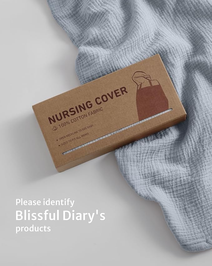 Blissful Diary Muslin Nursing Cover for Breastfeeding, Breathable Breastfeeding Cover up with Arch Neckline for Women, Nursing Apron(Light Blue)