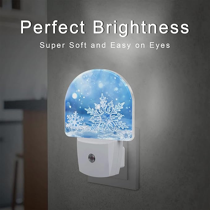 Snowflakes On Snow Night Light for Kids,Christmas Winter Snowflakes Night Light Plug in with Dusk to Dawn Sensor,0.5w Energy Saving Nightlight for Hallway Stairway Kitchen Bedroom