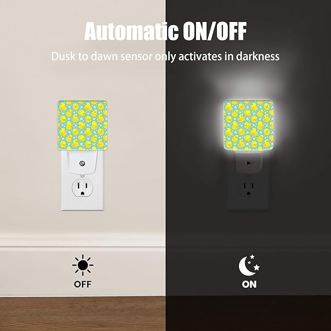 Yellow Rubber Ducks Night Light, Dusk to Dawn Smart Sensor Nightlight for Bedroom Bathroom Kitchen Hallway Stairs Hallway, Plug-in, Energy Efficient Decor Desk Lamp Gifts