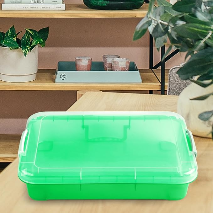 15Inch Portable Sensory Bin Play Tray with Lid, Fill with Water, Sand, Beads and More (Green)