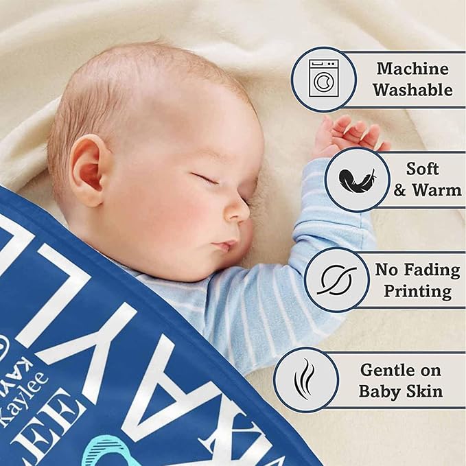 Artsadd Personalized Name Blankets for Boys Girls, Custom Navy Blue Super Soft Baby Throw Blanket Customized Girl's Blanket for Infant Newborn Custom Soft Fleece Blanket for Adults Birthday Christmas