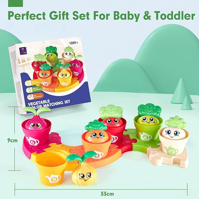 hahaland Montessori Toys for 1 Year Old Gifts - Puzzle & Garden Set - Color Sorting Stacking Daycare Learning Toys for Toddlers 1-3
