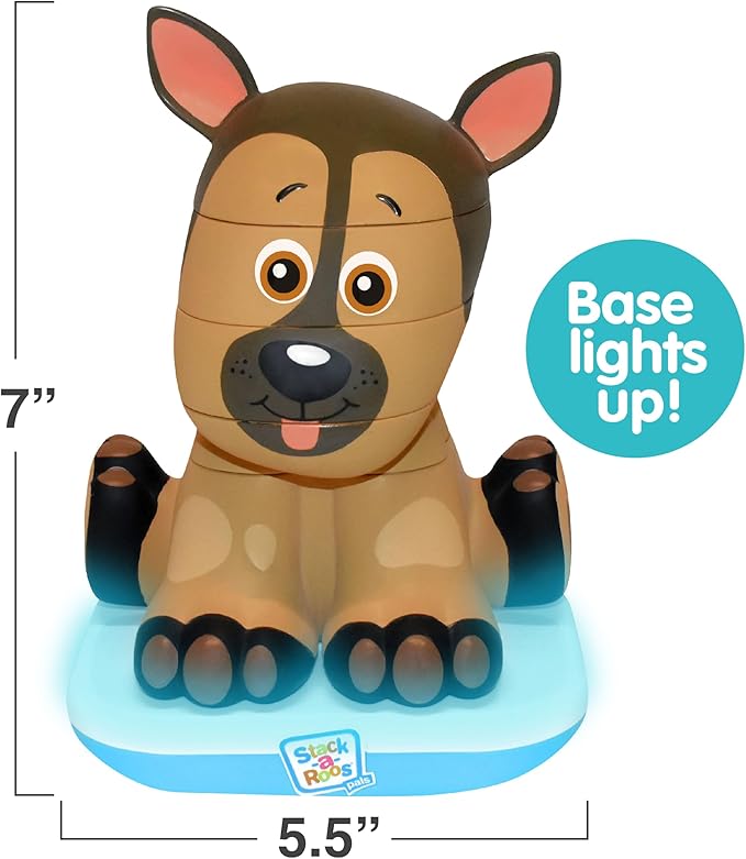 Stack-a-Roos Shepherd Puppy by Salus Brands - Animal Stacking Toy, Educational Early Learning Toy for Infants Babies Toddlers, Age 12+ Months - Great Baby Gifts, STEM Toy