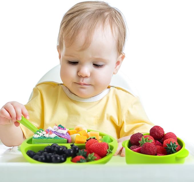 Dandat 24 Pcs Silicone Baby Feeding Set,6 Baby Toddler Suction Bowls 6 Divided Suction Plates with 6 Forks 6 Spoons, Utensils Set for Weaning Infant Feeding and Eating, 6 Styles(Bright Color)