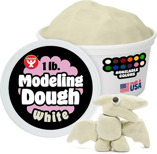 Hygloss Play Modeling Dough for Kids – Safe & Non-Toxic Sensory Dough for Arts and Crafts – 1 lb Tub – Play Clay for Toddler Activities, Preschool Classroom Must-Haves – White Color, Unscented