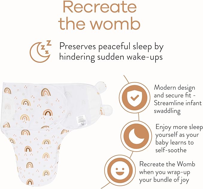 Comfy Cubs Easy Swaddle Blanket, 3 Pack - 100% Cotton Newborn Wrap, Small for 0-3 Months Infants, with Adjustable Velcro, Breathable and Durable Sleep Sack for Babies - Rainbow Bohemian