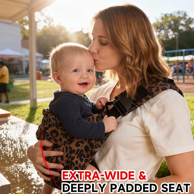 Baby Sling Carrier Adjustable Baby Sling 2025 Upgraded Toddler Sling Comfortable Baby Wrap Carriers Ergonomic-Designed, Travel Friendly Carrying 10-45 LbsLeopard
