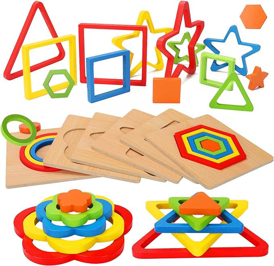 Toddler Puzzles Montessori Toy Wooden Shape Sorting Puzzle Sensory Toy Toddler Activities Preschool Learning Educational Autistic Developmental 1 2 3 Year Old Girl Boy 1-3 Dementia Game Easter Gift