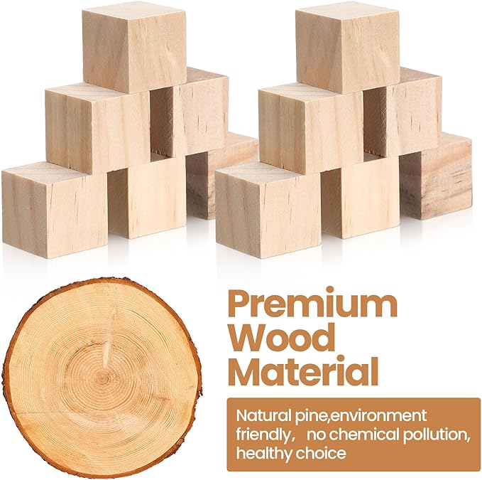 Barydat 300 Pcs 0.4 in Wooden Cubes, Unfinished Blocks for Crafting Plain Wooden Block for Craft Cube Natural Craft Wood Crafting DIY Project Baby Showers