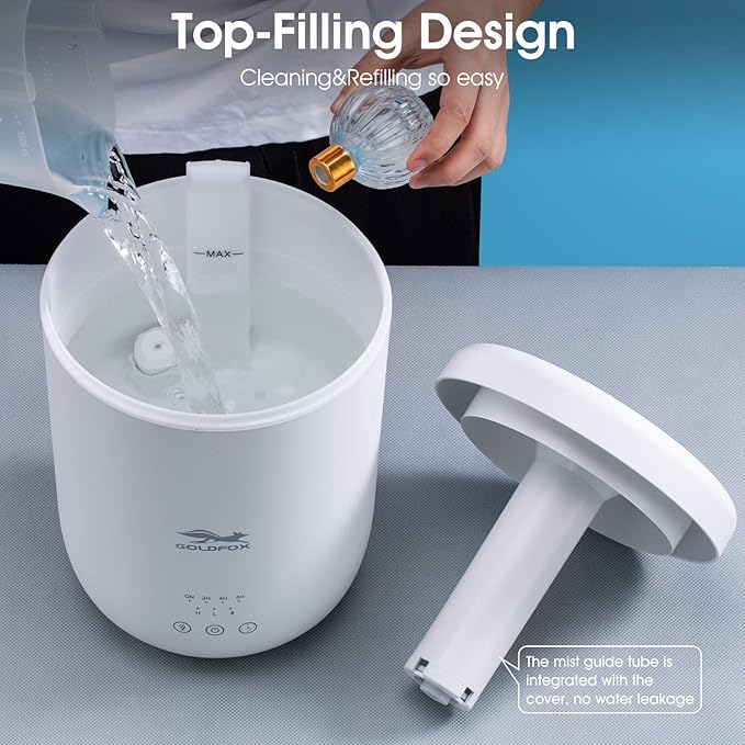 Cool Mist Humidifiers for Bedroom with Night Light, 2.2L Top Fill Small Humidifiers for Plants Indoor, 28dB Quiet Ultrasonic Air Vaporizer with 360° Nozzle, Easy Fill and Clean Safety Shut-off