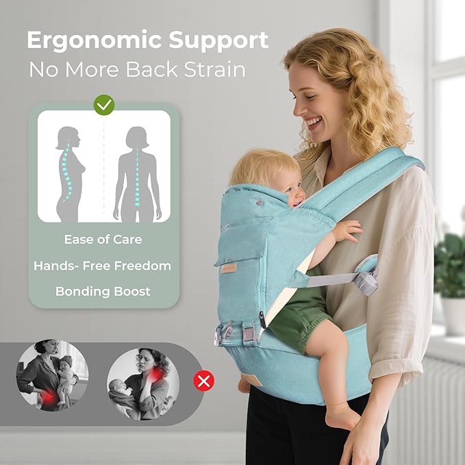 FRUITEAM 6-in-1 Baby Carrier with Waist Stool/Hip Seat, One Size Fits All -Adapt to Newborn, Baby Hip Carrier for Breastfeeding, Infant & Toddler (Green)