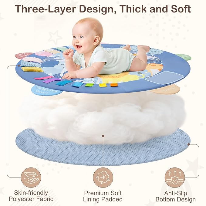 Baby Play Gym Mat Tummy Time Mat, Washable Baby Activity Play Mat for Sensory, Visual, Hearing, Touch Development, Baby Toys Shower Gift for Newborn