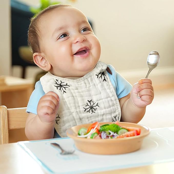 Zainpe 6Pcs Muslin Cotton Baby Bibs Snowflake Polar Bear Pattern Burp Cloths, Adjustable Bib with 6 Absorbent Soft Layers for Unisex Infant Toddler Newborn Drooling Feeding Teething