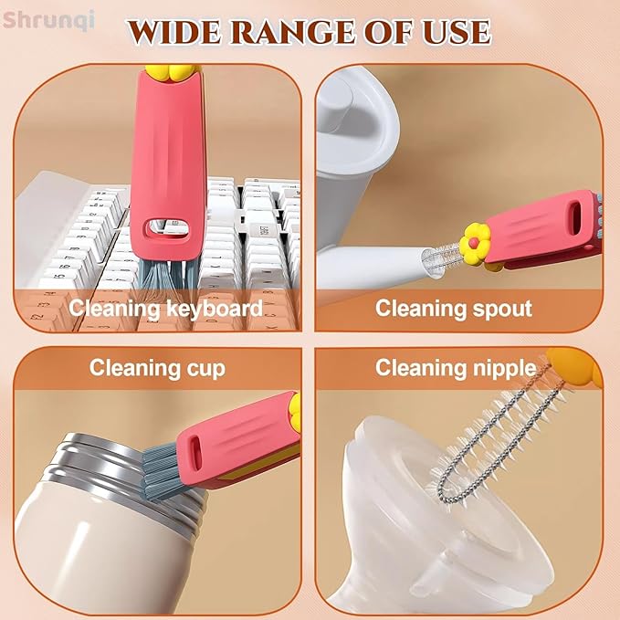 3 in 1 Cup Lid Cleaning Brush, 3 in 1 Multifunctional Cleaning Brush Portable Cup Lid Cleaner for Bottle Gap Tight Spaces Cup, Portable Cup Lid Cleaner with Brush, 3 Pcs