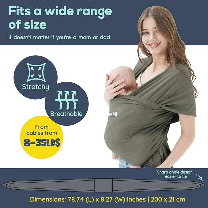 Baby Wraps Carrier, Jeroray Baby Carrier,Hands Free Infant Carrier, Lightweight,Breathable,Softness,Sage Green