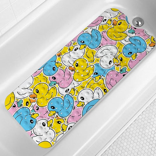 LNOND Bath Mat for Tub for Kids, Cartoon Duck Bathtub Mat, Kids Bath Mats for Bathroom Non Slip with Drain Holes and Suction Cups,Machine Washable (40 X 16 Inch)