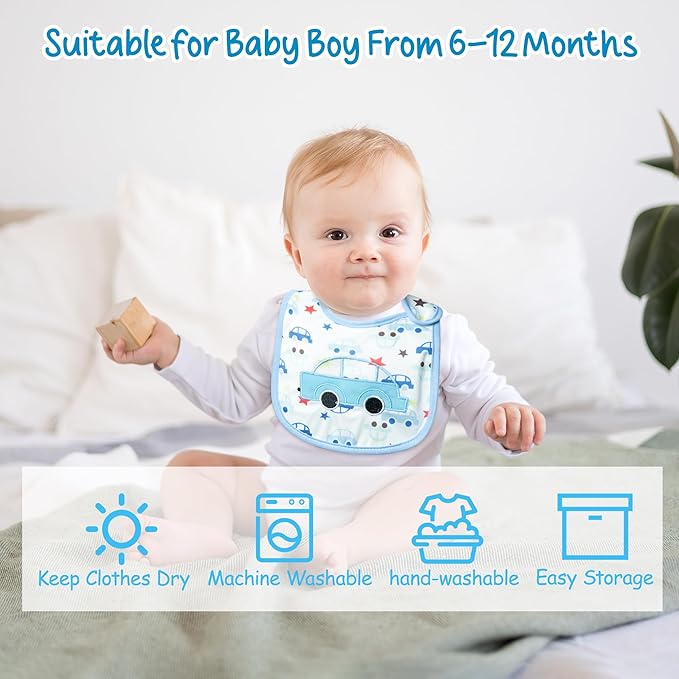 7Pcs Cotton Waterproof Baby Bibs Hook Loop Closure Newborn Bib Keepsake Baby Gift for Drooling Feeding Eating