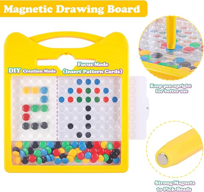 Magnetic Drawing Board for Kids, Toddler Magnet Doodle Board with 2 Pens, Magnetic Dot Art, Fine Motor Skills Toys, Airplane Travel Essentials Toys for Boys Girls (Yellow Cat)