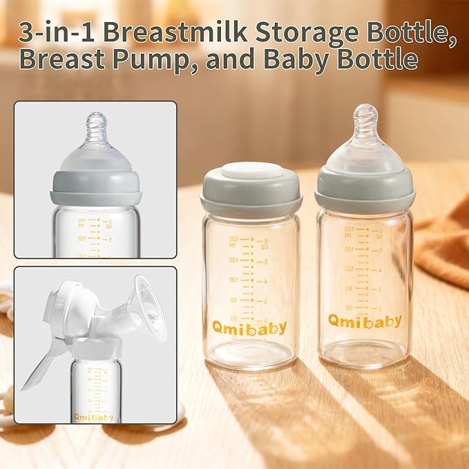 Breast Milk Storage Bottles 180ml 6oz BPA-Free Leak-Proof Baby Bottle for Breastmilk Storage Wide Neck Bottles with Screw Ring Sealing Disk Breastfeeding (Grey, 180ml-6Packs)