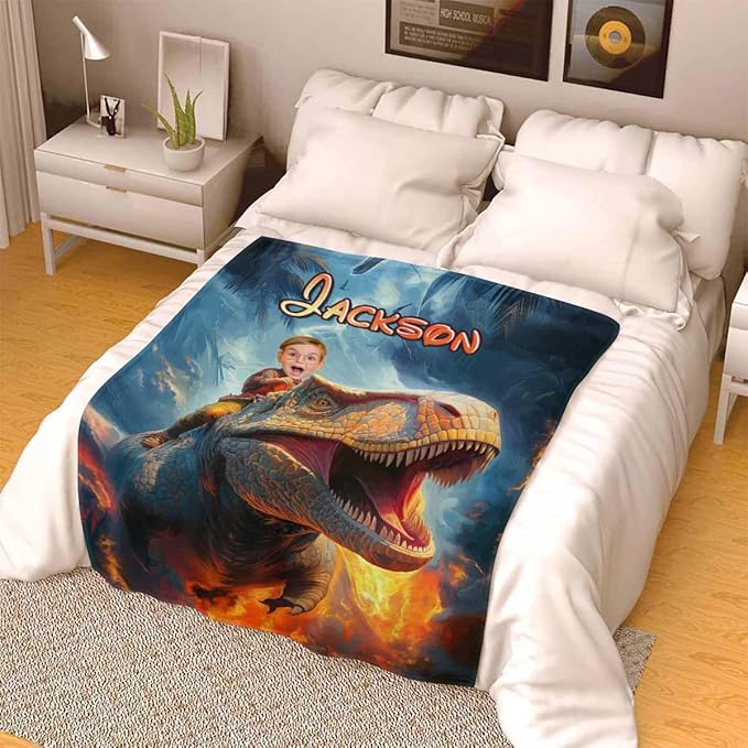 InterestPrint Personalized Name Blanket for Kids Custom Tolder Blankets with Face Funny Blanket Customized Throw Blanket for Boys on Birthday Christmas