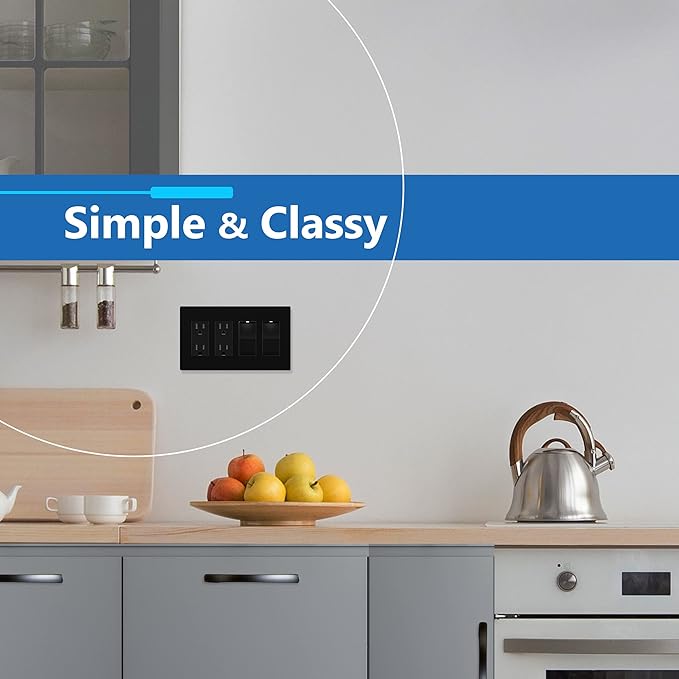 LIDER Matte Finish Quadruple Decorator Switch Cover, Screwless Wall Plate, Mid-Size 4-Gang 4.88" x 8.58", Polycarbonate Thermoplastic, UL Listed, LSWP-34M-BK, Black