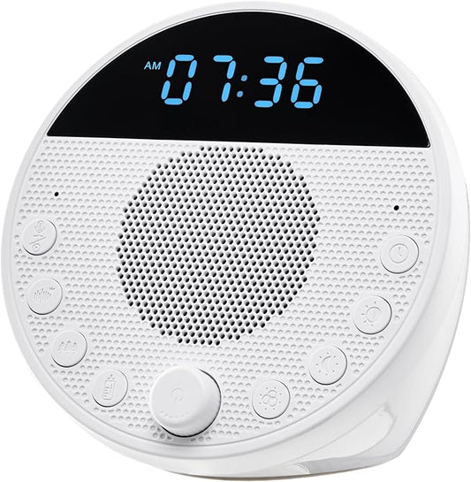 VEVOR Sound Machine, 18 Soothing Sleep Sounds, 7-Color Night Light, 6-in-1 White Noise Sound Machine with Dual Alarms, APP, Auto-Off Timer and Memory Function, for Baby, Adults, Home, Office & Travel