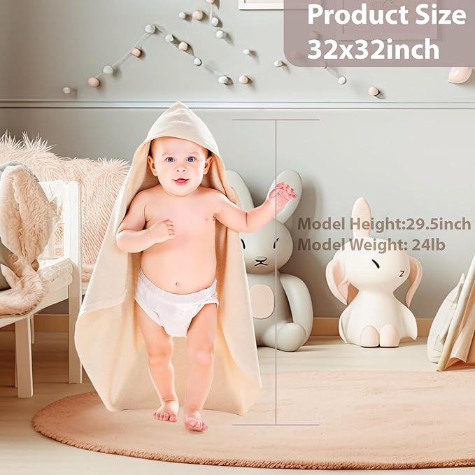 Breling 2 Pcs Cotton Hooded Baby Towels 32 x 32 Inch Newborn Bath Towel for Baby Girl Infant Toddler Soft Absorbent Unisex Registry Gift(Classic Style)