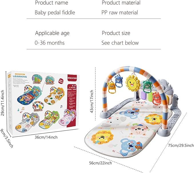 Baby Play Mat Baby Gym,Play Piano Tummy Time Baby Activity Mat, Music and Lights Boy & Girl for Newborn 0 to 3 6 9 12 Months