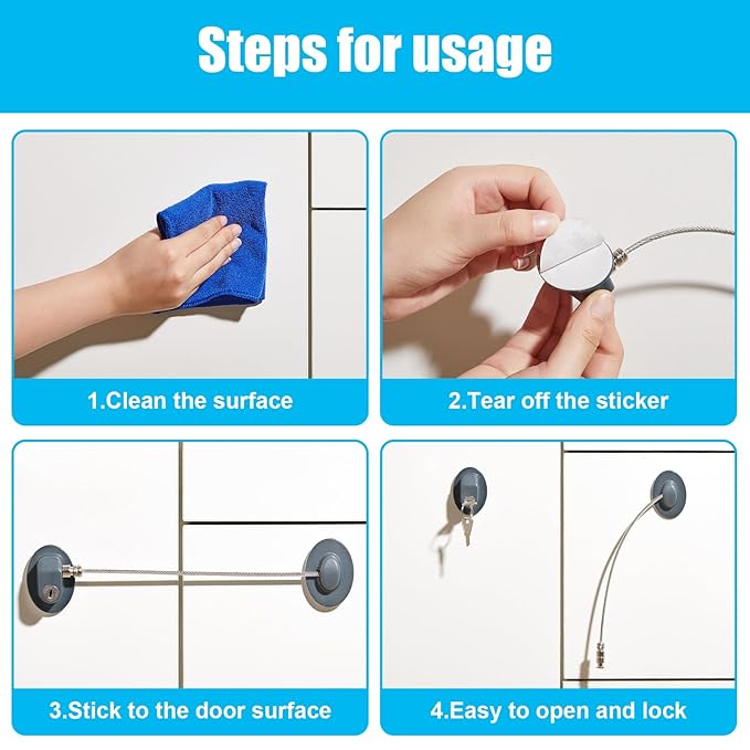 Hotop 4 Pack Cabinet Locks with Keys Mini Fridge Refrigerator Locks for Kids Toddlers Self Adhesive Child and Baby Proofing Safety for Deep Freezer Drawers Doors Latch(Gray)