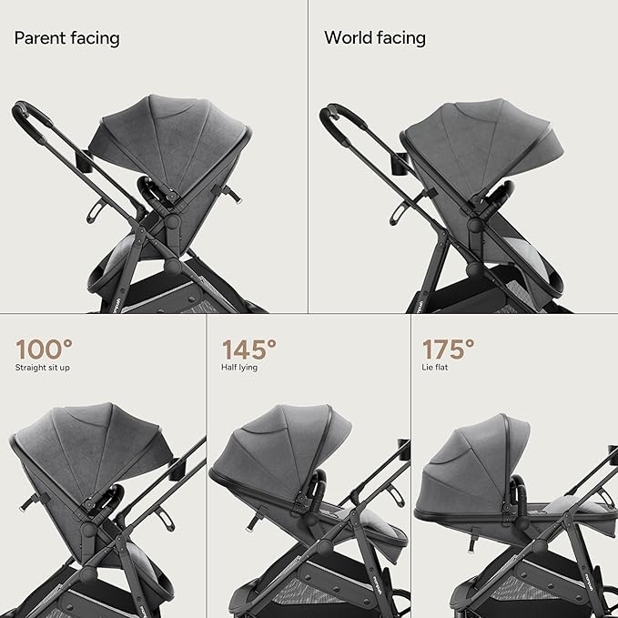Mompush Wiz 2 in 1 Baby Stroller with Bassinet Mode, Convertible Infant Stroller for Newborn and Toddler with Reversible Seat and Large UPF 50+ Canopy